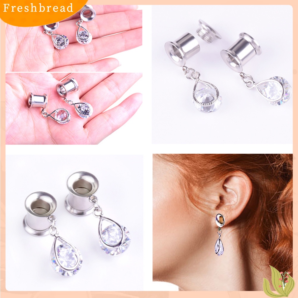 &lt; Freshbread &gt; 1Pc Wanita Teardrop Cubic Zirconia Hias Double Flare Ear Plug Piercing Perhiasan