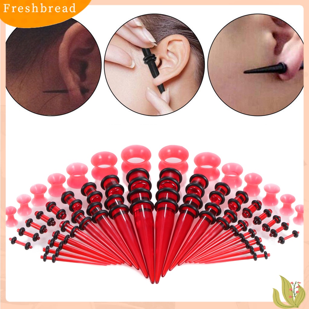 &lt; Freshbread &gt; 50Pcs Ear Expander Double O-Rings Flared Tunnels Three-piece Suit Hypoallergenic Set Perhiasan Tindik Tubuh Permukaan Halus Finish Akrilik Meruncing Dan Plug