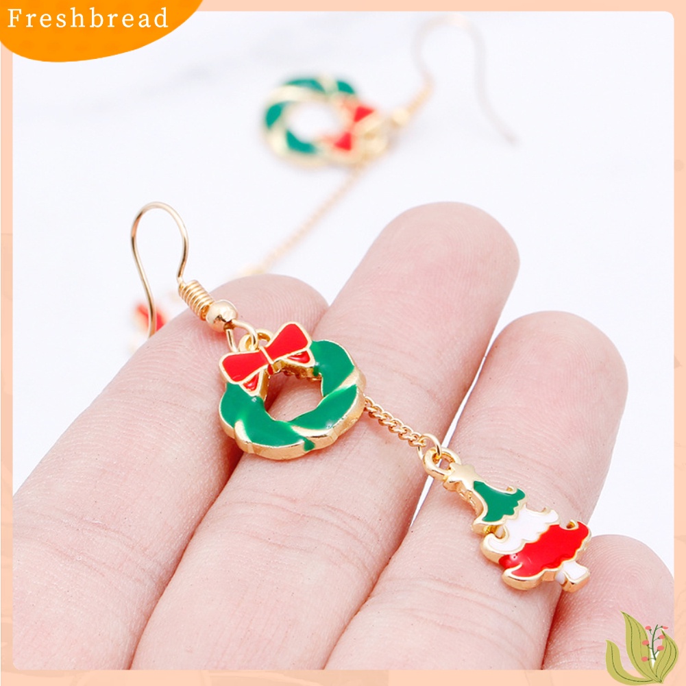 &lt; Freshbread &gt; Wanita Enamel Natal Santa Claus Pohon Rusa Menjuntai Kait Anting Hadiah Xmas