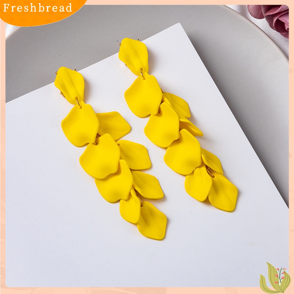 &lt; Freshbread &gt; 1pasang Bersinar Elegan Wanita Anting Ornamen Kelopak Mawar Panjang Rumbai Drop Earrings Perhiasan Aksesori