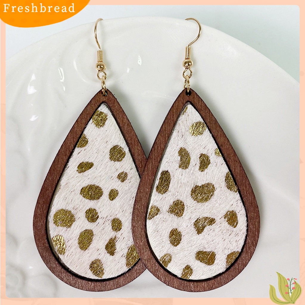 &lt; Freshbread &gt; 1pasang Drop Earrings Leopard Perhiasan Berbentuk Tetesan Air Bohemian Anting Kait Halus Untuk Pakaian Sehari-Hari