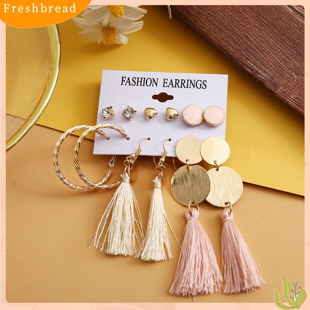 &lt; Freshbread &gt; 6Pcs/Set Bohemia Wanita Rumbai Kait Anting Ear Stud Set Perhiasan Aksesoris