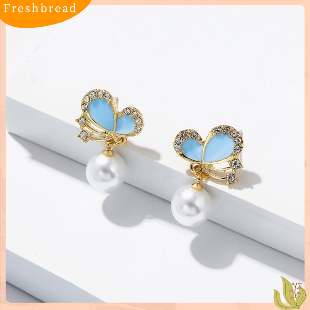 < Freshbread > Wanita Kupu-Kupu Bentuk Liontin Mutiara Imitasi All-match Stud Earrings Perhiasan Hadiah