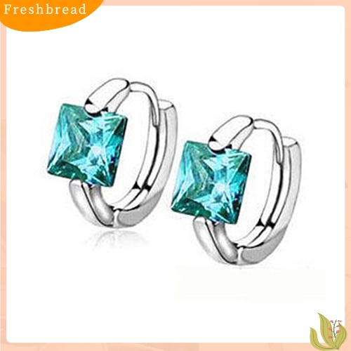 &lt; Freshbread &gt; Anting Huggie Wanita Kotak Bersinar Cubic Zirconia Silver Plated Eardrop Masa Kini