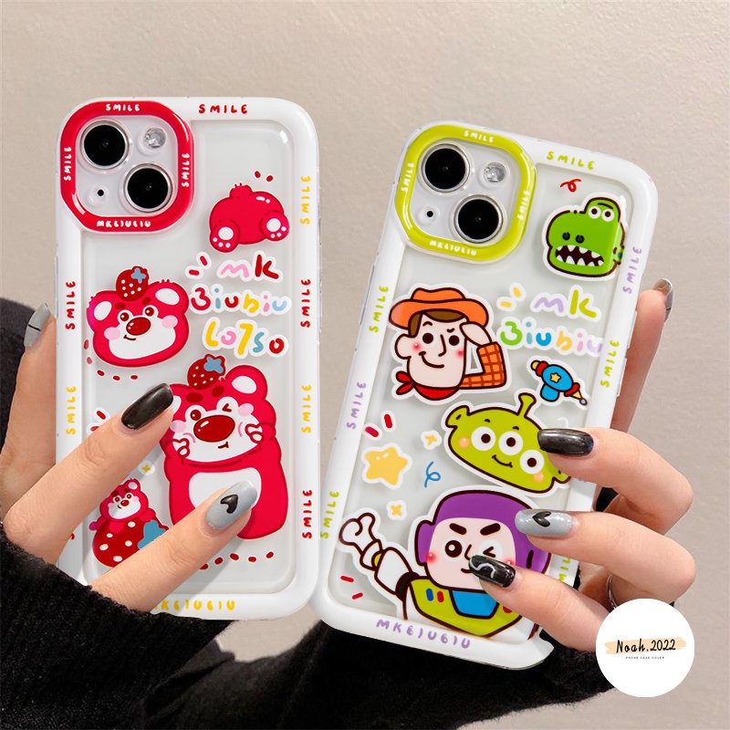 IPHONE Kartun Toy Story Cute Strawberry Bear Manyo Casing Ponsel Kompatibel Untuk Iphone13 11 14 12 Pro MAX 7Plus XR 6S 6 Plus XS X MAX Airbag Shockproof Soft TPU Clear Back Cover