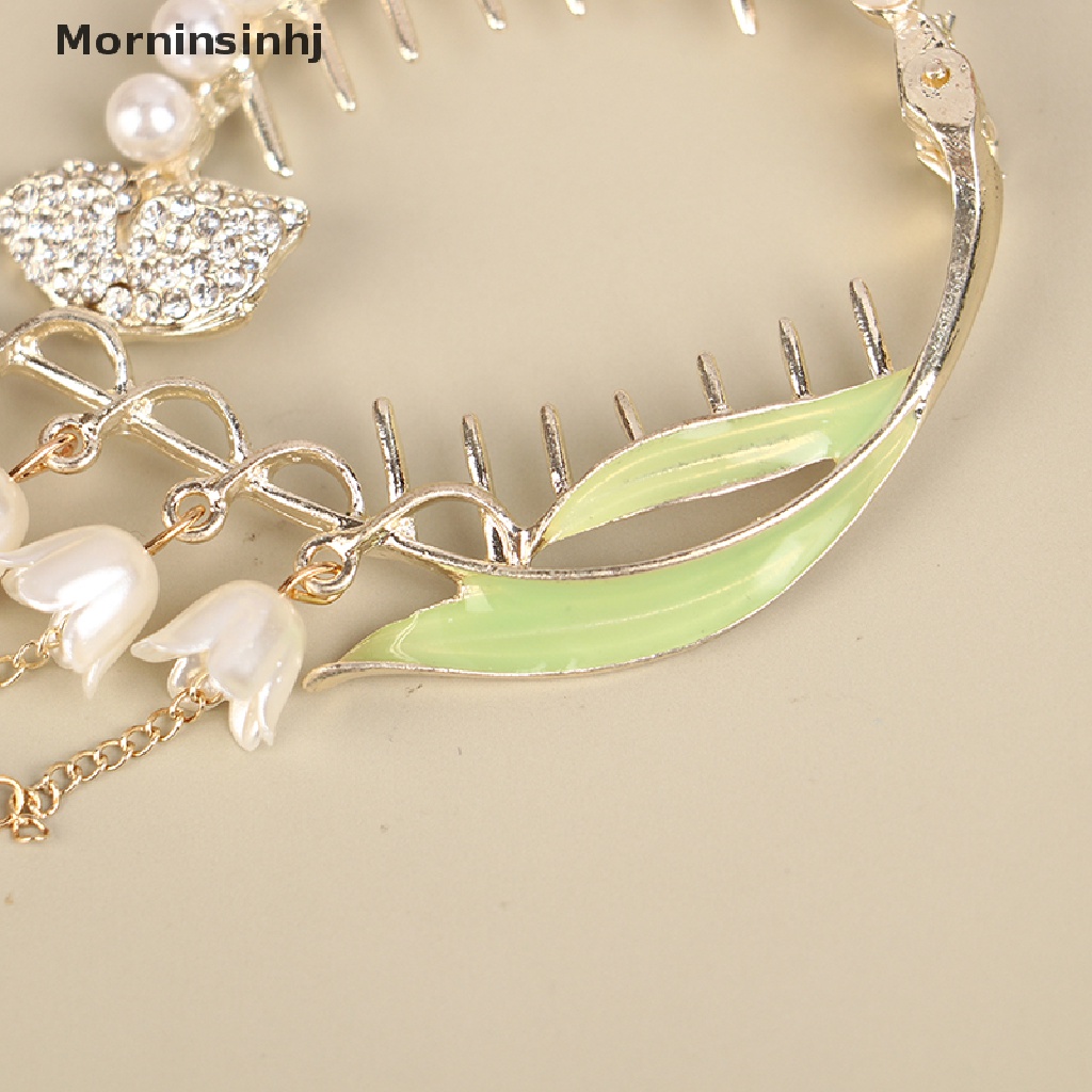 Mornin Fashion Anggrek Rumbai Hair Claw Clamp Berlian Imitasi Pearl Claw Clip Untuk Wanita id