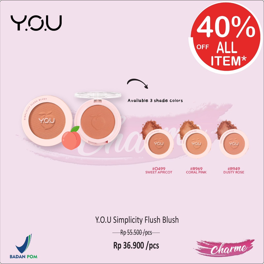 (READY &amp; ORI) Y.O.U YOU Simplicity Flush Blush Blushon BPOM