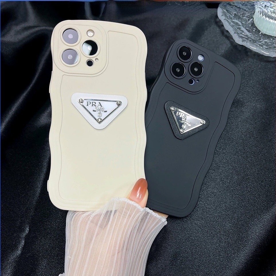 Desain Kreatif 3D Silikon Cair Permen Berwarna Wavy Edge Anti-drop Soft Shell Perlindungan Lensa Kamera iPhone 14 Pro Max 14Plus 14 13 12 11 Pro Max Dengan Logo Pradad 3D