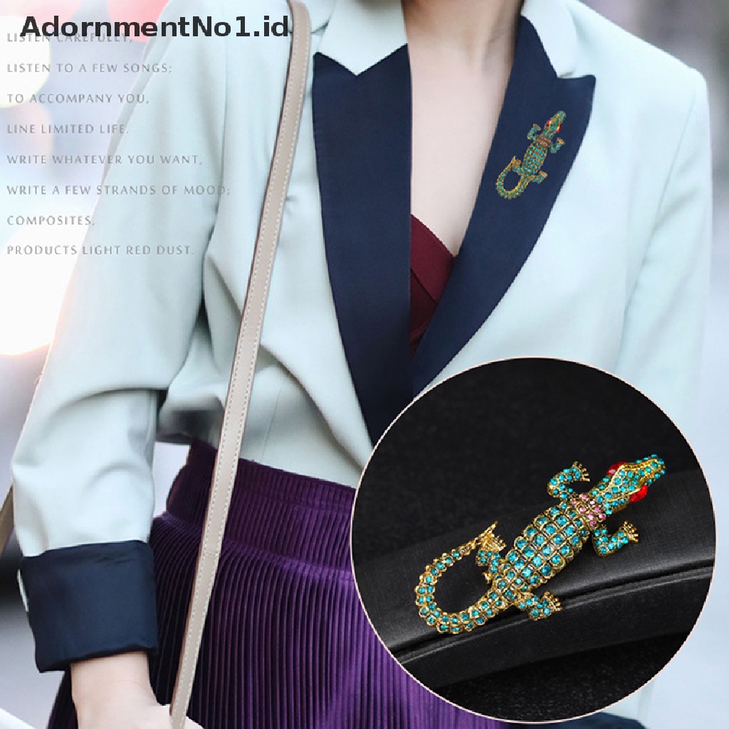 [AdornmentNo1] Antik Bros Buaya Berlian Imitasi Hewan Bros Pin Logam Pakaian Perhiasan Broche Aksesoris [ID]