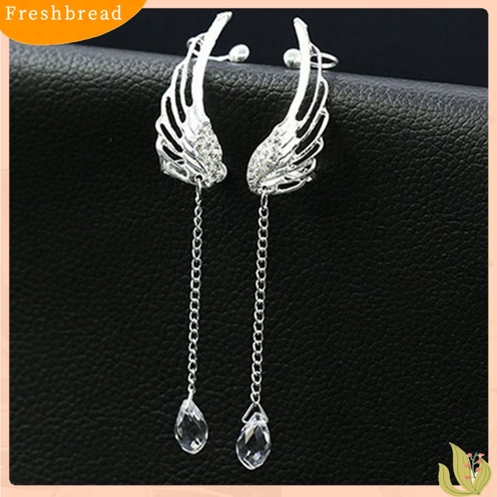 {In Stock} 1pasang Wanita Drop Anting Halus Kristal Imitasi Warna Solid Bentuk Sayap Rumbai Panjang Anting Pernikahan Perhiasan Perempuan