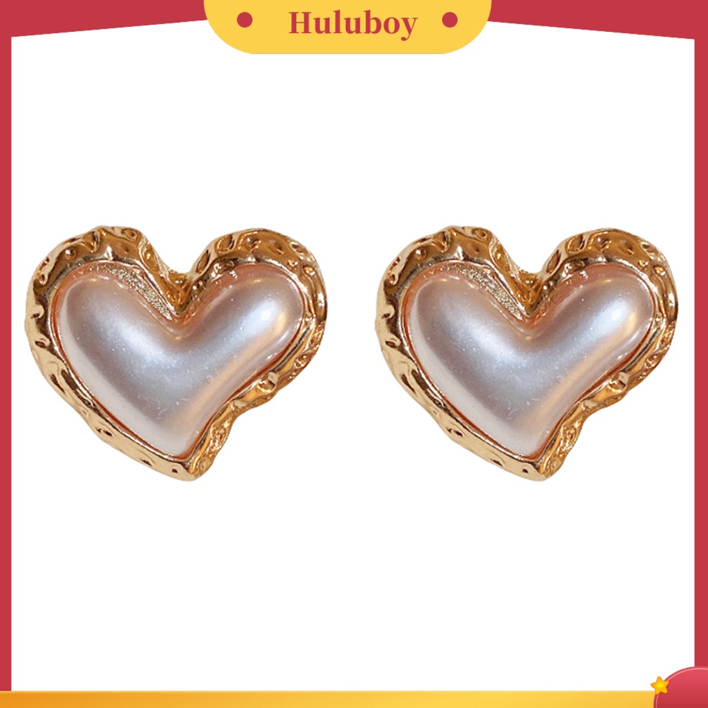 {Ready Stock} Women Ear Studs Gradient Heart-Berbentuk Cahaya Mewah Perak Wanita Kepribadian Fashion Mutiara Imitasi Stud Earrings Pakaian Sehari-Hari