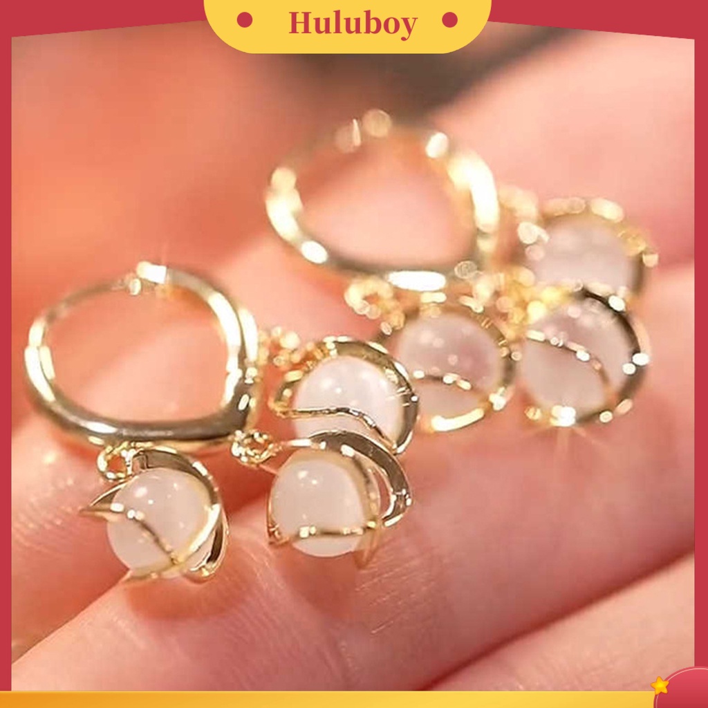 {Ready Stock} 1pasang Anting Hoop Tepi Halus High-end Tembaga Tembus Opal Anti-Radangan Menjuntai Anting-Anting Hadiah Pernikahan