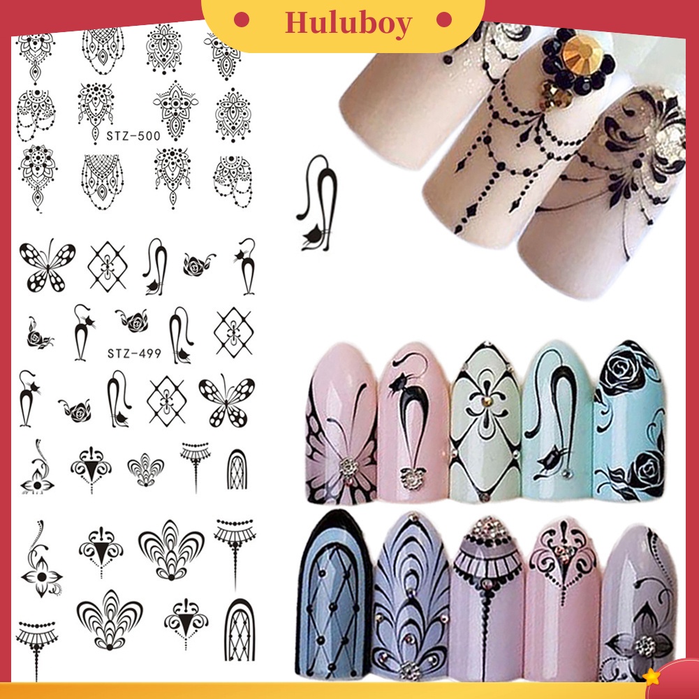 {In Stock} DIY Hitam Bunga Nail Art Stiker Transfer Air Manicure Decals Dekorasi