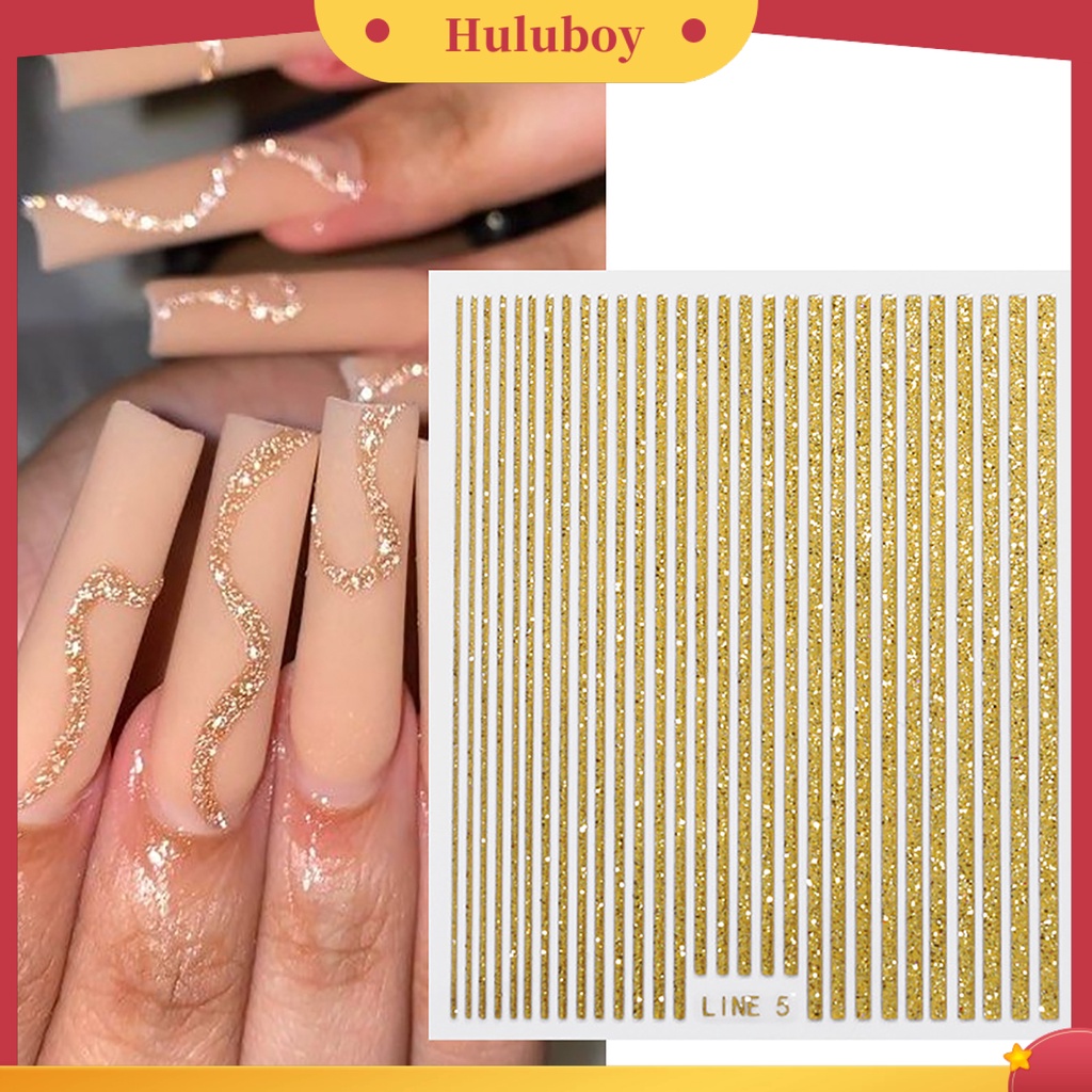 {In Stock} Glitter Stiker Kuku Ultra-Tipis Ditekuk Efek Mengkilap Glitter Decals DIY Manicure Hologram Garis Kuku Stiker Nail Art Dekorasi Perlengkapan Kuku