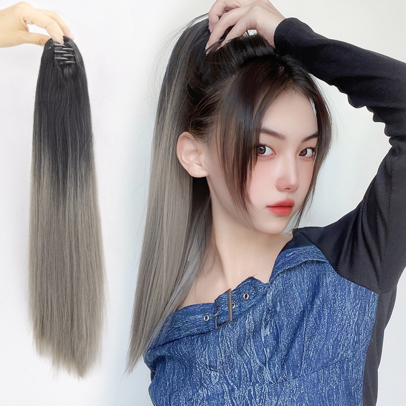 Ins Extension Rambut Ponytail Lurus Panjang Gradasi Alami Untuk Wanita Perempuan 50cm Dengan Klip