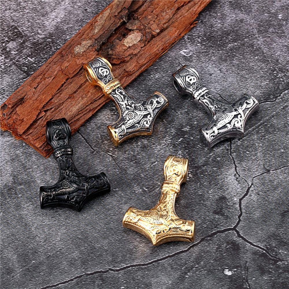 Needway Thor's Hammer Kalung Rantai Vintage Unik Anti Karat Norse Viking Sederhana Rantai Leher Pria