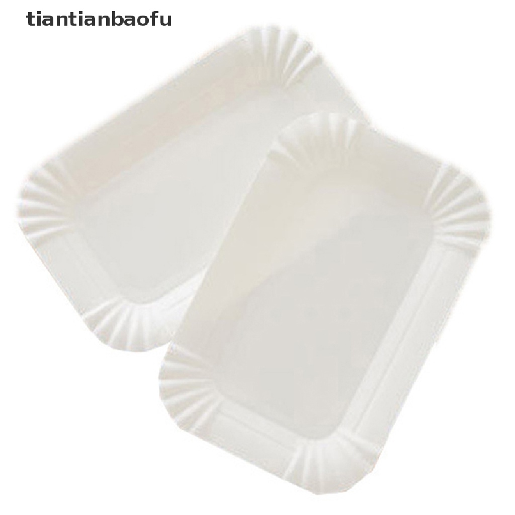 [tiantianbaofu] 50/100pcs Rectangular Cake Tray White Paper Plate Piring Kertas Makan Sekali Pakai Butik