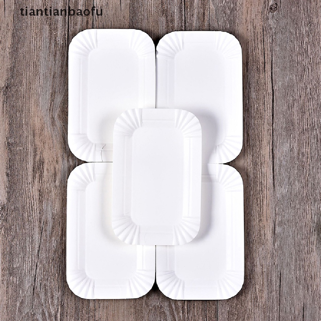 [tiantianbaofu] 50/100pcs Rectangular Cake Tray White Paper Plate Piring Kertas Makan Sekali Pakai Butik