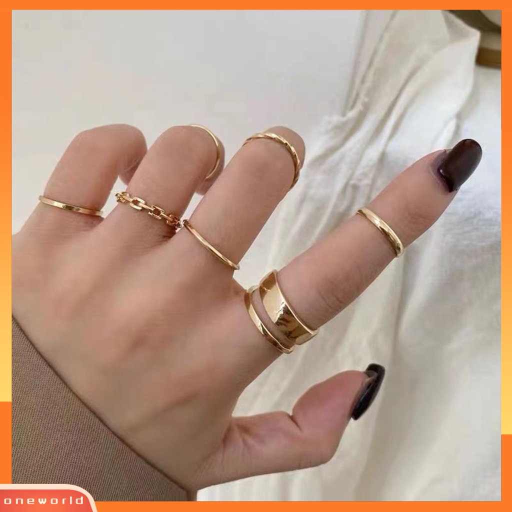 [EONE] 7pcs/set Wanita Knuckle Rings Geometris Bukaan Adjustable Hip Hop Stackable Finger Rings Untuk Pesta Club Cosplay