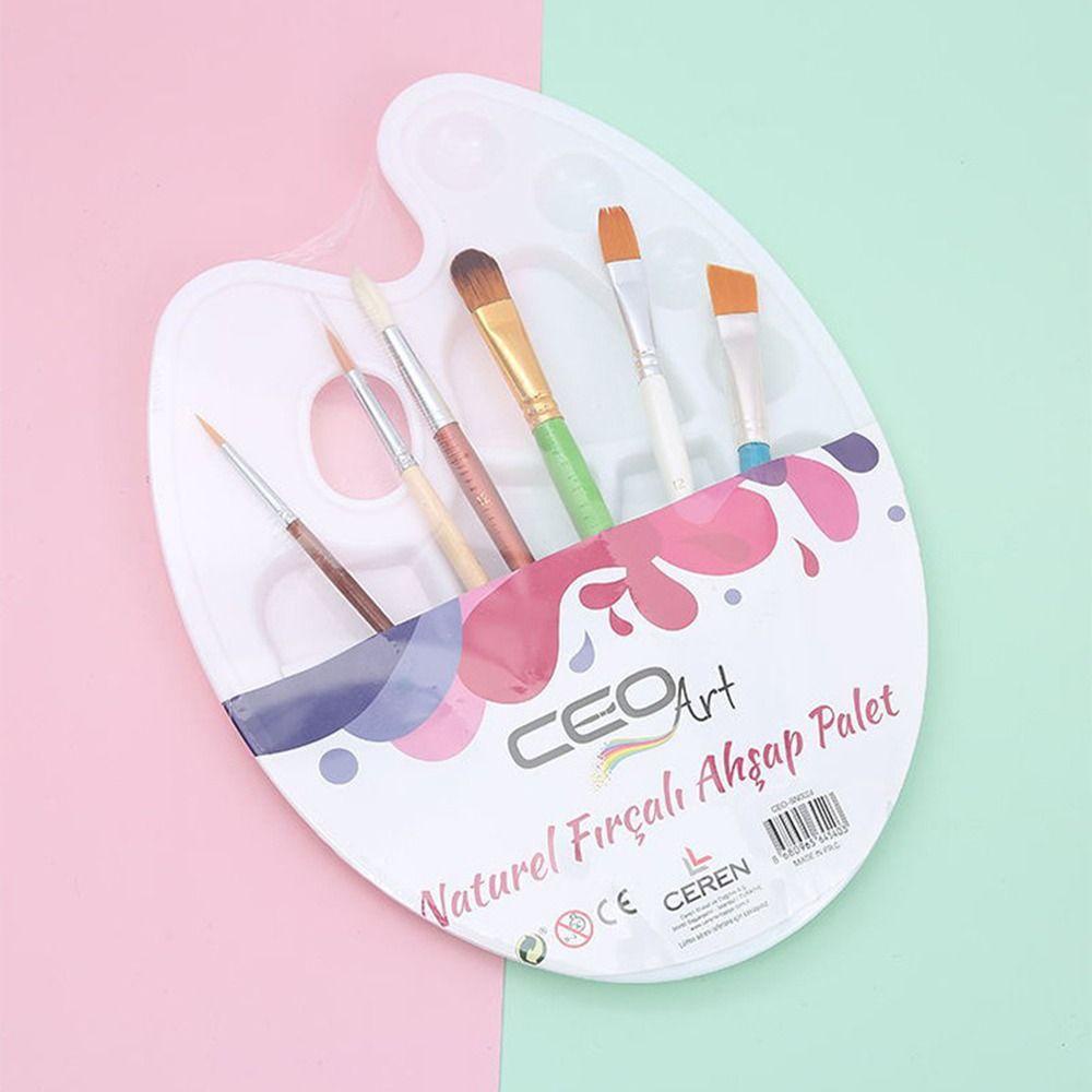 [Elegan] Art Oval Palette Brush Set Portable Anak Menggambar Mewarnai Kuas Guas Siswa Palet Lukisan Minyak