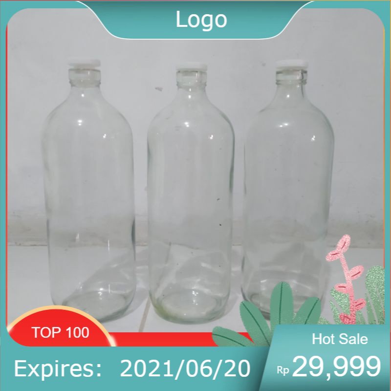 Botol Kaca Bening Bolles / Botol Bensin 1 LiterUkuran