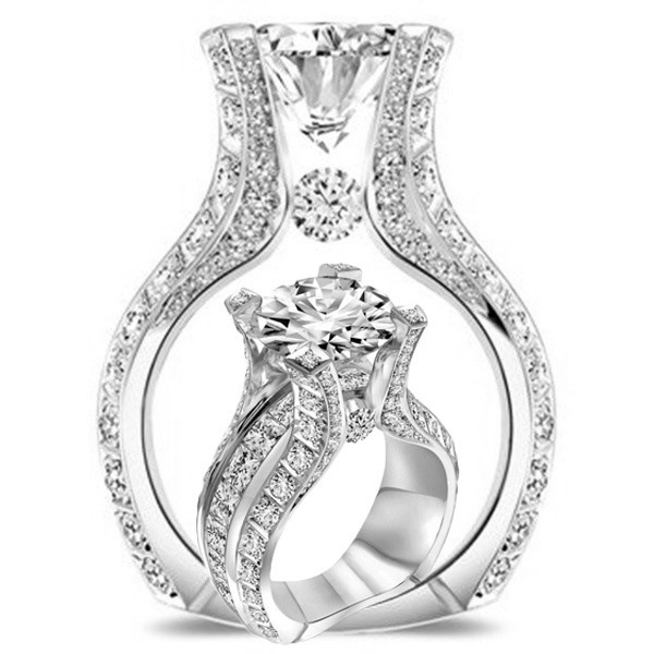 Goldkingdom Aksesoris Perhiasan Fashion Ready Stock Desain Minoritas Kreatif Perak Berlian Engagement Ring