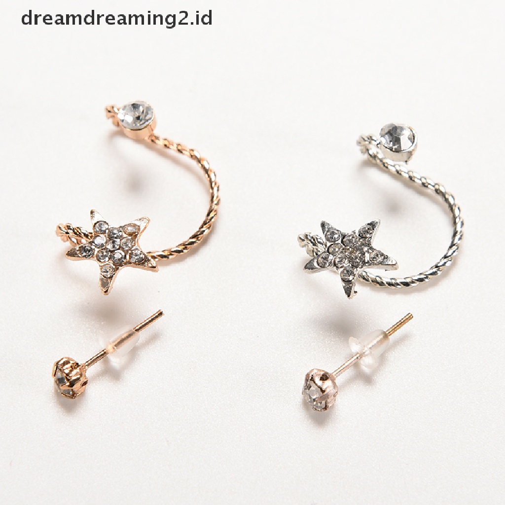 (hot) Wanita Fashion Kristal Berkilau Pentagram Klip Telinga Trendi Manset Telinga Stud Earings//