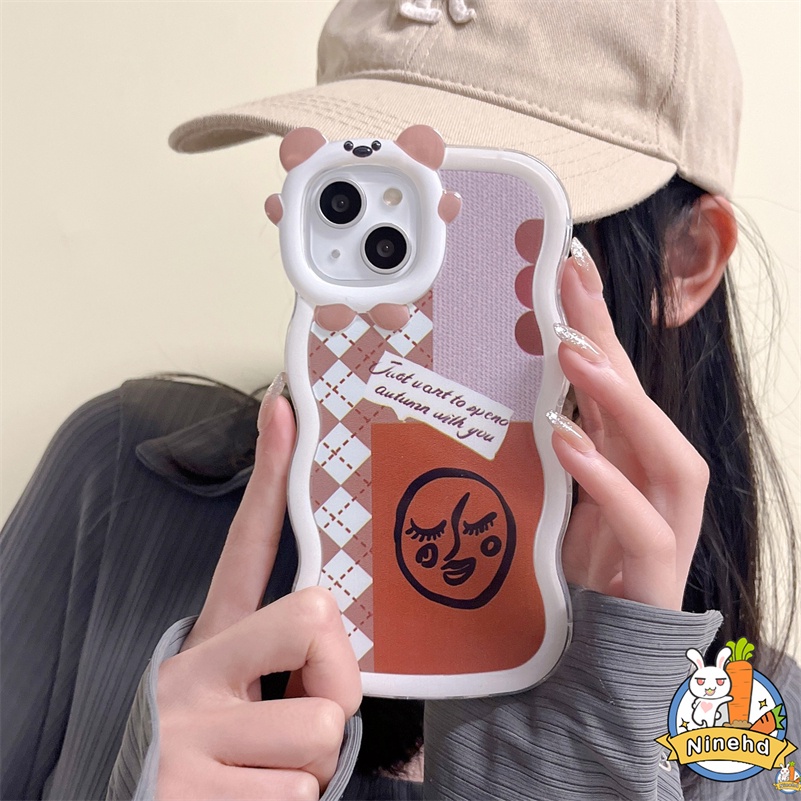 IPHONE Casing Kompatibel Untuk Iphone14 13 12 11 Pro Max X Xr Xs Max7 8 6 6s Plus SE Pasangan Retro Kisi Monster Kecil Lensa Casing Ponsel Silikon Bergelombang Tepi Shockproof Cover Pelindung