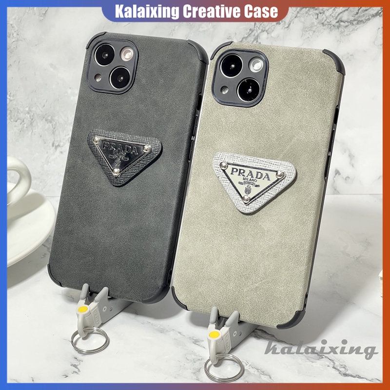 Casing Hp Prada Kulit Untuk iPhone 14 Pro Max14Plus13Mini12Mini11 Pro Max Xs Max Xr X Xs6 7 8 Plus Casing Skin Feel Black Back Cover