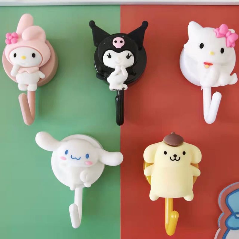 Sanrio Seri Lucu Kartun Dekorasi Kamar Tempel Kait Pukulan Gratis Berkualitas Tinggi Multi-Fungsional Self-adhesive Hooks Alat Penyimpanan Rumah Tangga