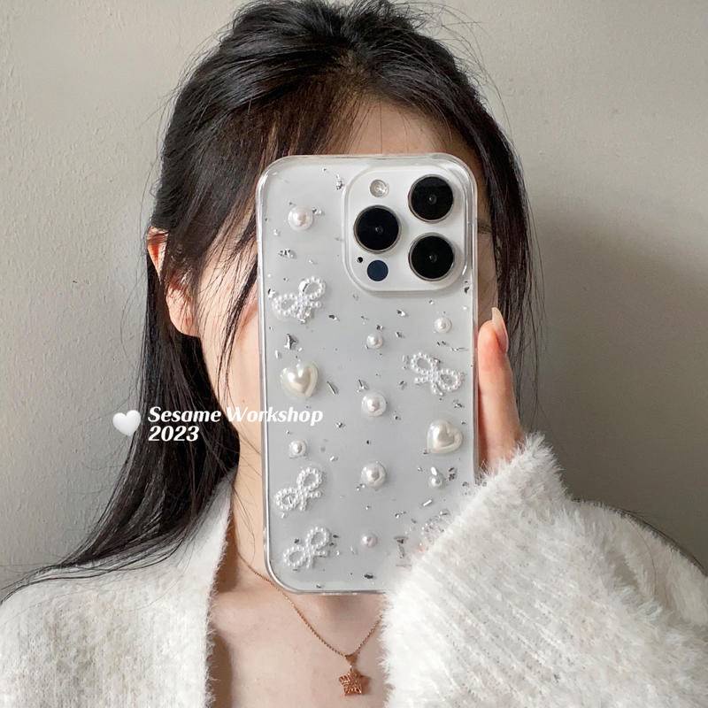 Casing Simpul Kupu-Kupu Manik Epoxy 3D Untuk iPhone 14 13 12 11 Pro MAX Plus Mini Bening Lembut TPU Cover Skin Untuk iPhone X XS MAX XR 7 8 Plus SE 2022 2020 14Plus 13Mini 12Mini