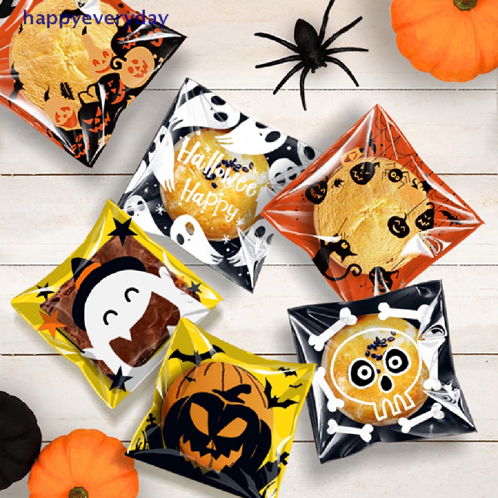 [happy] 100pcs Halloween Candy Bag Gift Cookie Bags Biskuit Snack Kemasan Plastik [ID]