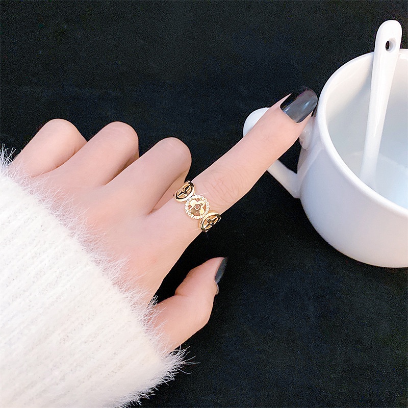 XiaoboACC Korea Fashion Zirkon Pesona Cincin Emas Untuk Wanita Pesta Mutiara Jari Telunjuk Cincin Terbuka