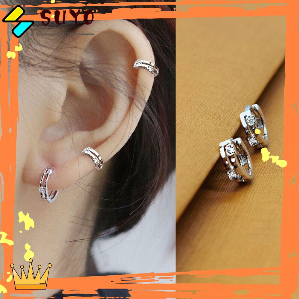 Suyo Anting Hoop Fashion Hypoallergenic Lapis Emas Cubic Zirconia