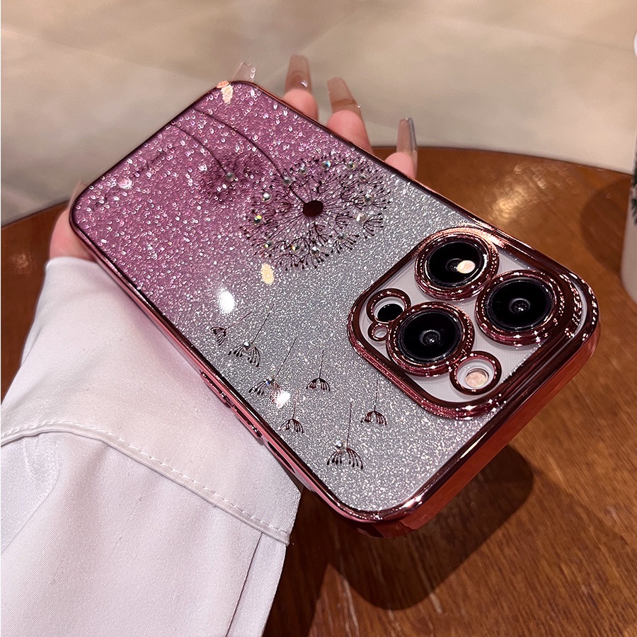 Casing Aesthetic Mewah iPhone 14 Pro Max Case Iphone12 13 Pro Max Case14 Plus 11 Pro Max Case Diamond Kamera Cakupan Penuh Berlapis TPU Perlindungan Shock Lembut Penutup Belakang