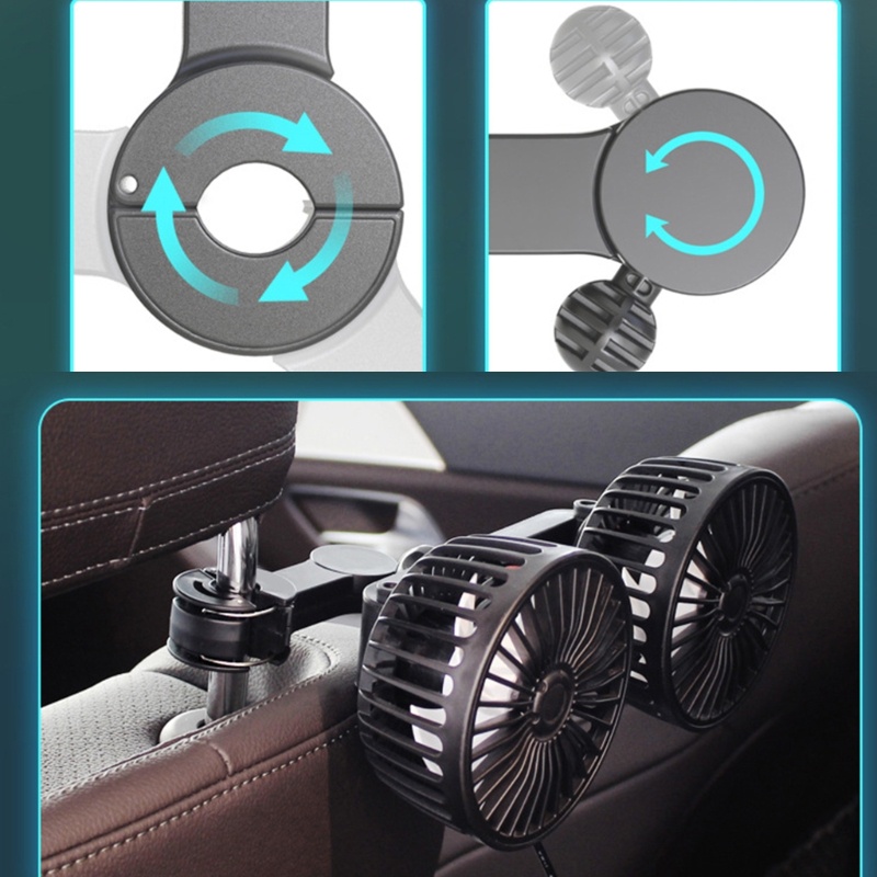 Zzz Usb Car Fan Car Back Seat Dual-Head Usb Car Fan 3speed Adjustable Untuk Auto Rear Seat Cooler Air Fan Car Accessorie