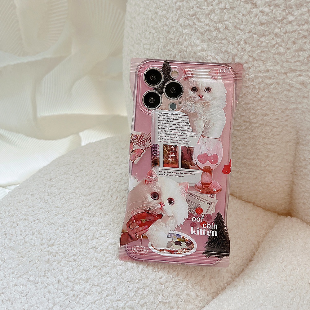 Ins Pink Cat Phone Case Phone Cover Kompatibel Untuk iphone 11Promax 12 13pro 14Promax Casing Pelindung