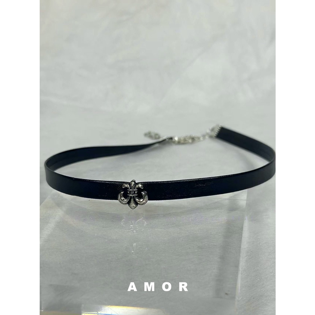 Chrome Hearts Black Cross choker Kalung Kerah Kulit Kalung Perempuan