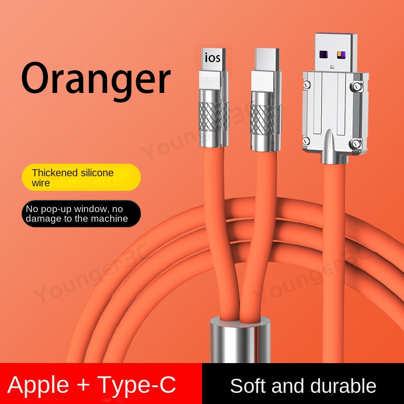 2in1 Zinc Alloy Super Fast Charger Kabel 120W Silikon Cair 6A Micro Usb Data Line Dengan Indikator Untuk i-phone Tipe C