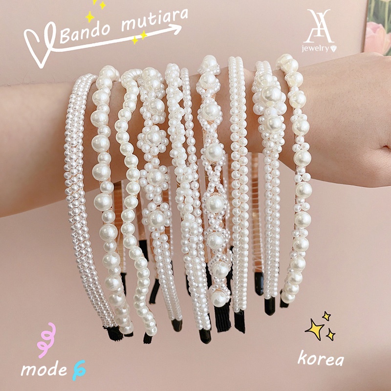 Ay (CN) Bando Mutiara Korea Pita Rambut Cuci Muka Kristal Bunga Elegan Untuk Aksesoris Rambut Wanita