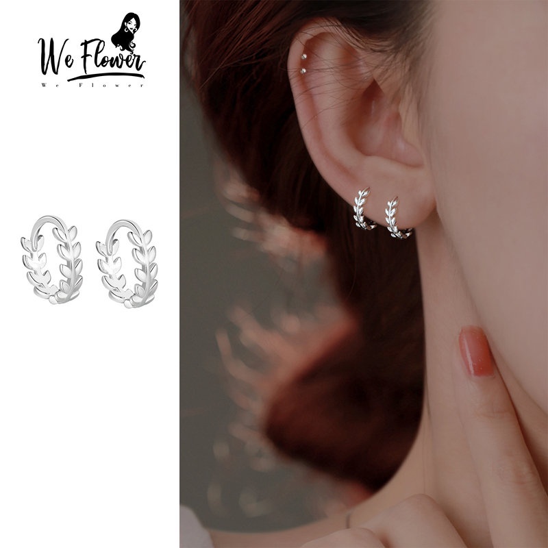 Kami Bunga Trendi S925 Perak Daun Hoop Anting-Anting Untuk Wanita Gadis Elegan Cabang Lingkaran Bulat Anting-Anting Hypoallergenic Korea Fashion Telinga Perhiasan Hadiah