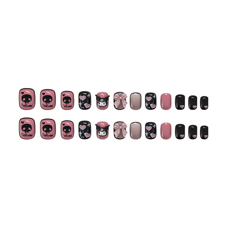 24pcs Set Kuku Palsu Dengan Stiker Kuku Perawatan Kuku Setan Halloween Pendek