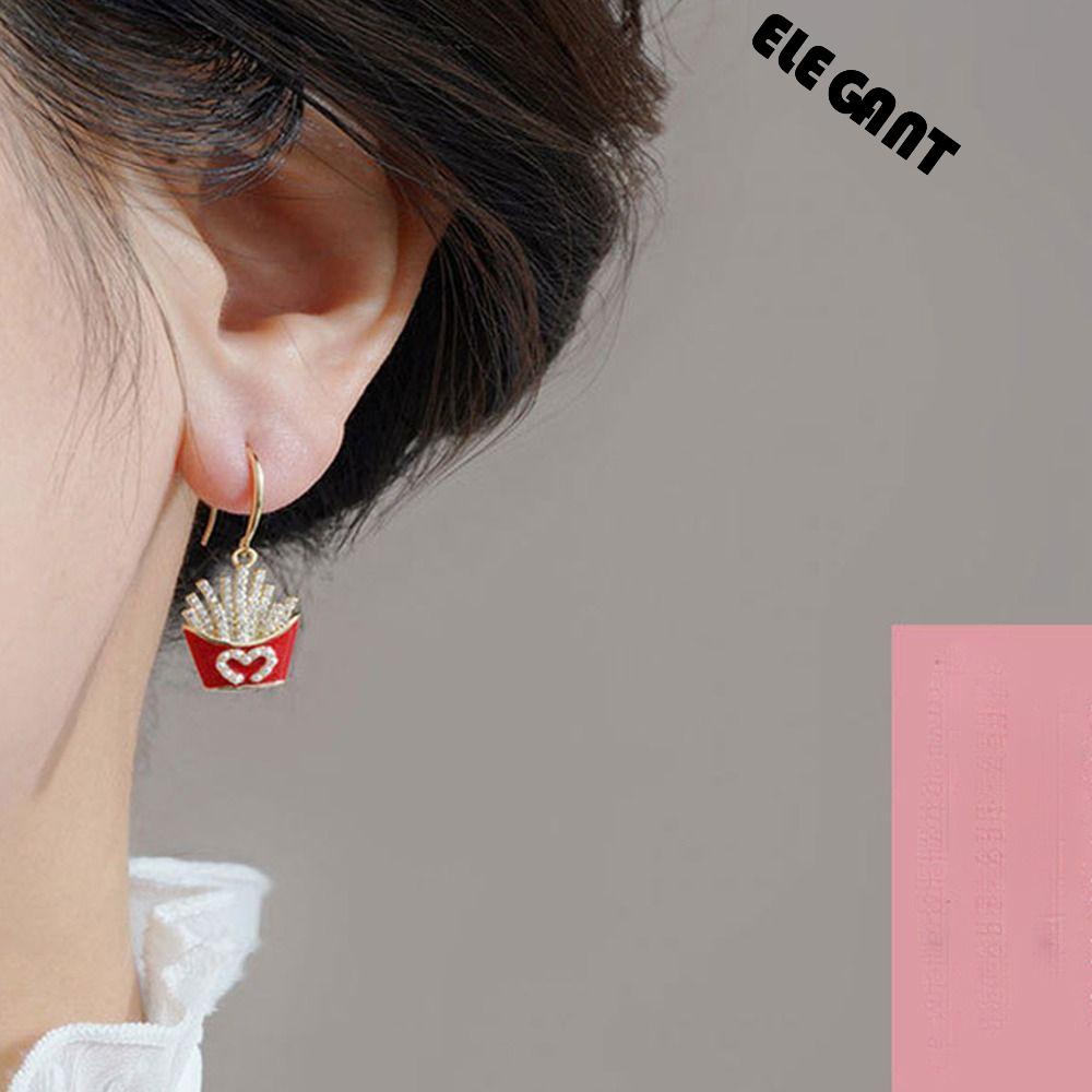 [Elegan] Anting Wanita Trendi Manis Indah Telinga Drop Coke Kentang Goreng Fashion Perhiasan Berlian Imitasi Alloy Menjuntai Earrings