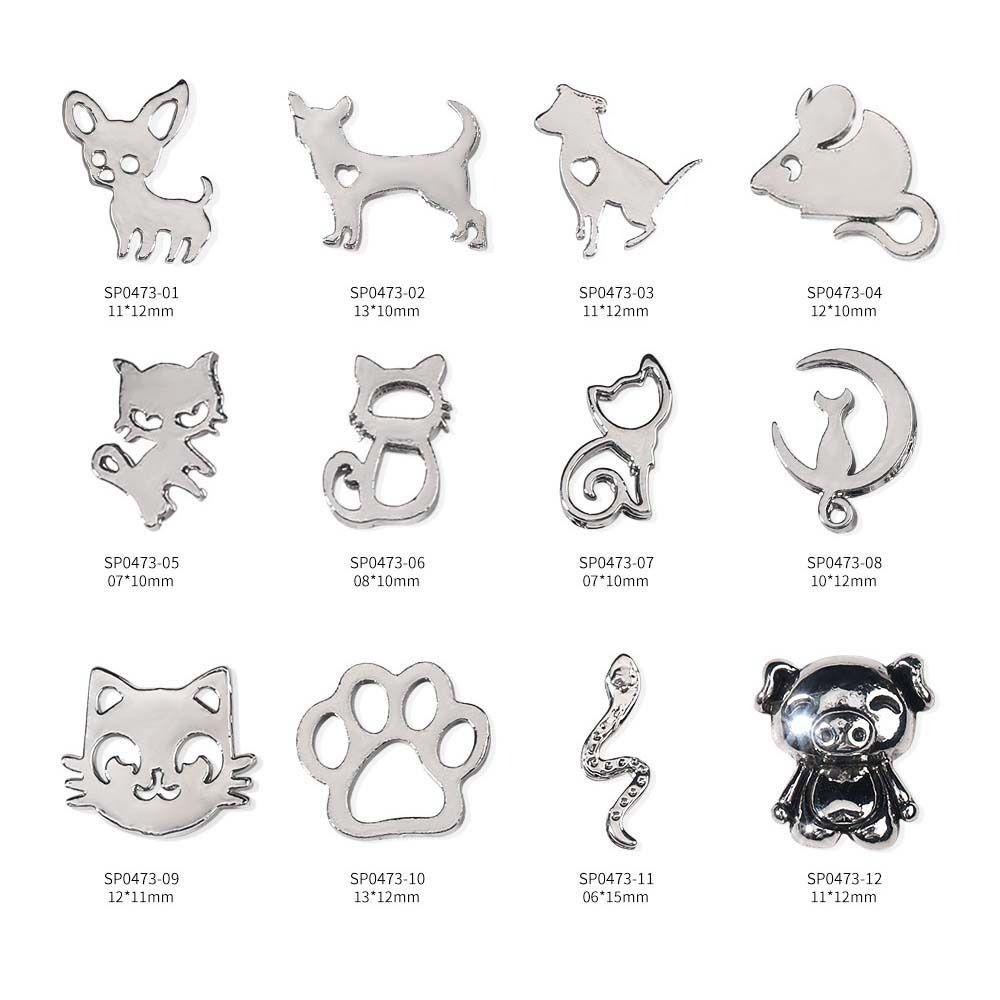 AUGUSTINA Agustina Hewan Dekorasi Kuku Wanita Anjing Kucing Manicure Aksesoris Hollow Logam Alloy Hewan Metal Nail Art Drills