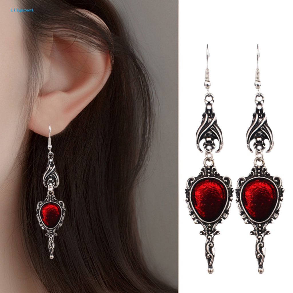 Lilyscent 1pasang Berlebihan Liontin Anting Aksesoris Fashion Vintage Bat Ear Hook Drop Earrings Gothic