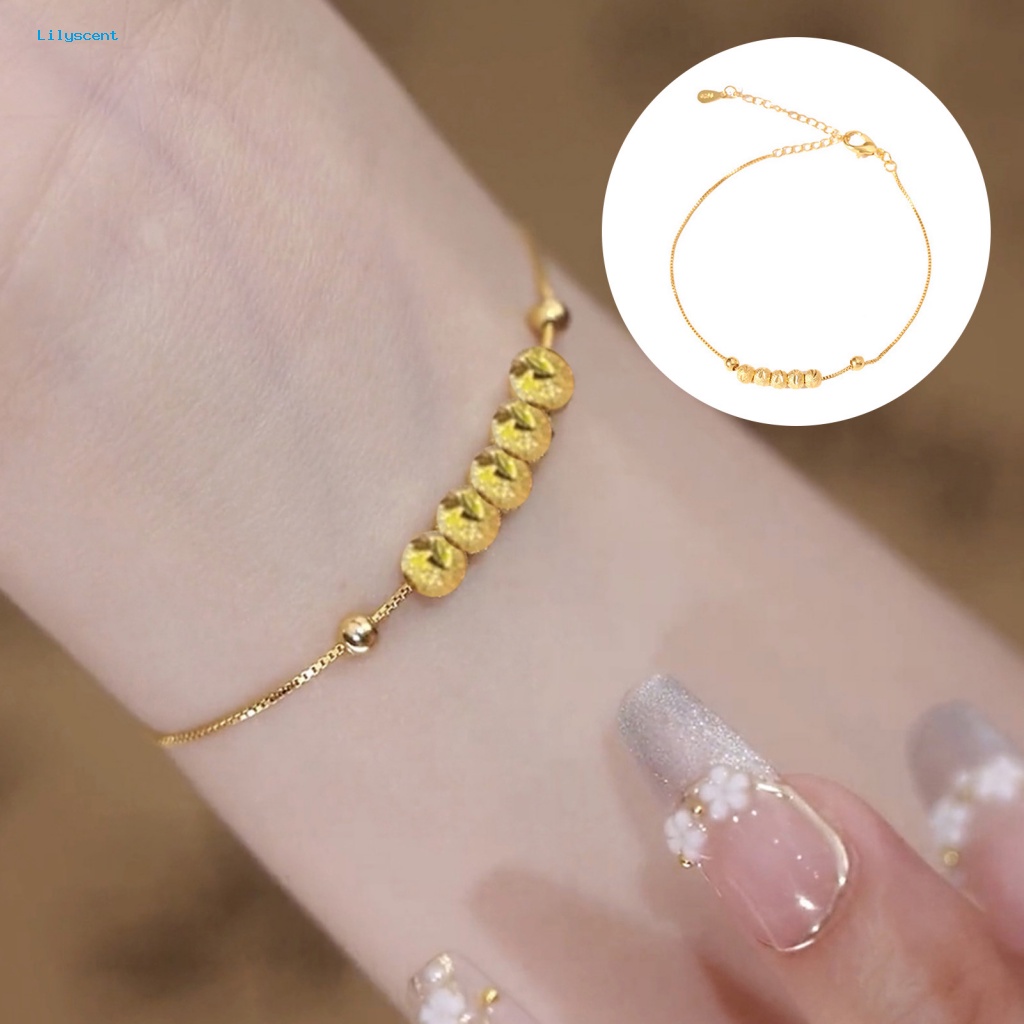 Lilyscent Alloy Ladies Gelang Fashion Perhiasan Transfer Keberuntungan Manik-Manik Dewasa Bangle Adjustable