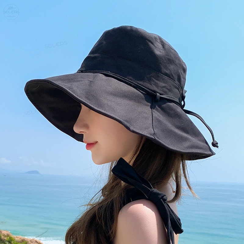 Topi Nelayan Untuk Wanita Korea Lady Lebar Pinggiran Bucket Sun Hat Pantai Musim Panas Topi Lipat Perlindungan UV Matahari