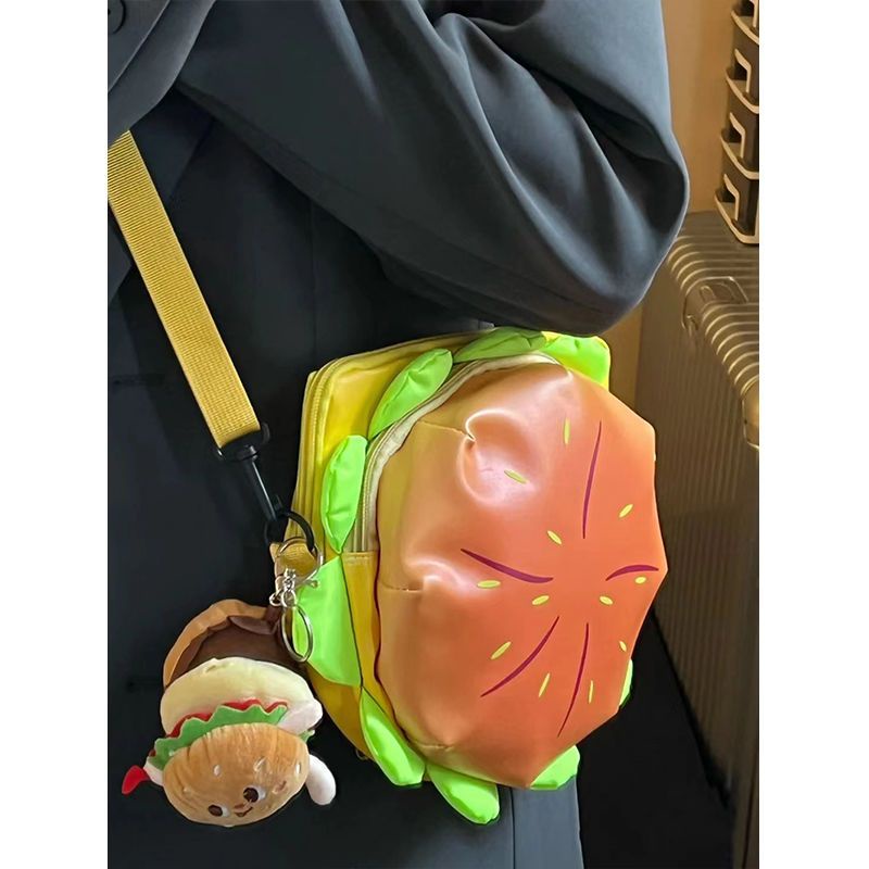 ♝Sera Toko  Xiaohongshu hamburger tas bahu lucu ceruk musim gugur dan musim dingin Messenger tas tas kanvas lucu mahasiswa kartun ransel perempuan