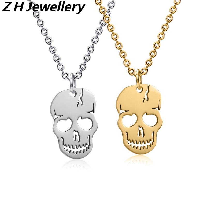 Z H Perhiasan Emas 18K 24K Gold S925 Perak Hip Hop Rock Stainless Steel Tengkorak Liontin Pria Dan Wanita Fashion Baja Titanium Kalung Retro Punk Aksesoris Pesta