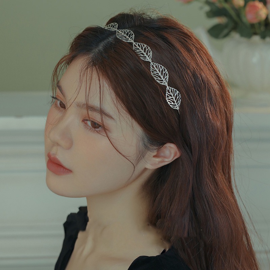 Korea Alloy Bunga Daun Bando Mutiara Berlian Imitasi Tipis Rambut Band Woman Aksesoris Rambut